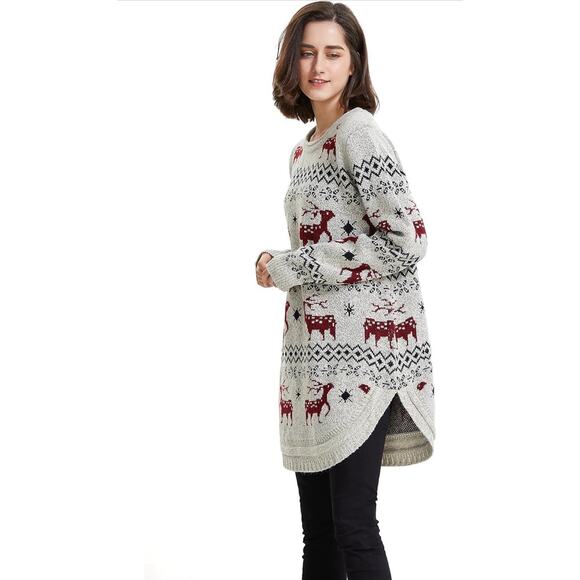 Shineflow Reindeer Fair Isle Oversized Sweater L Nordic Xmas Winter Knit Cozy - Picture 4 of 5
